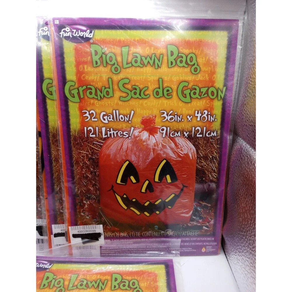 NEW Set 6 Fun world Lawn Bag Jack O Lantern Pumpkin Leaf Halloween Reusable XL